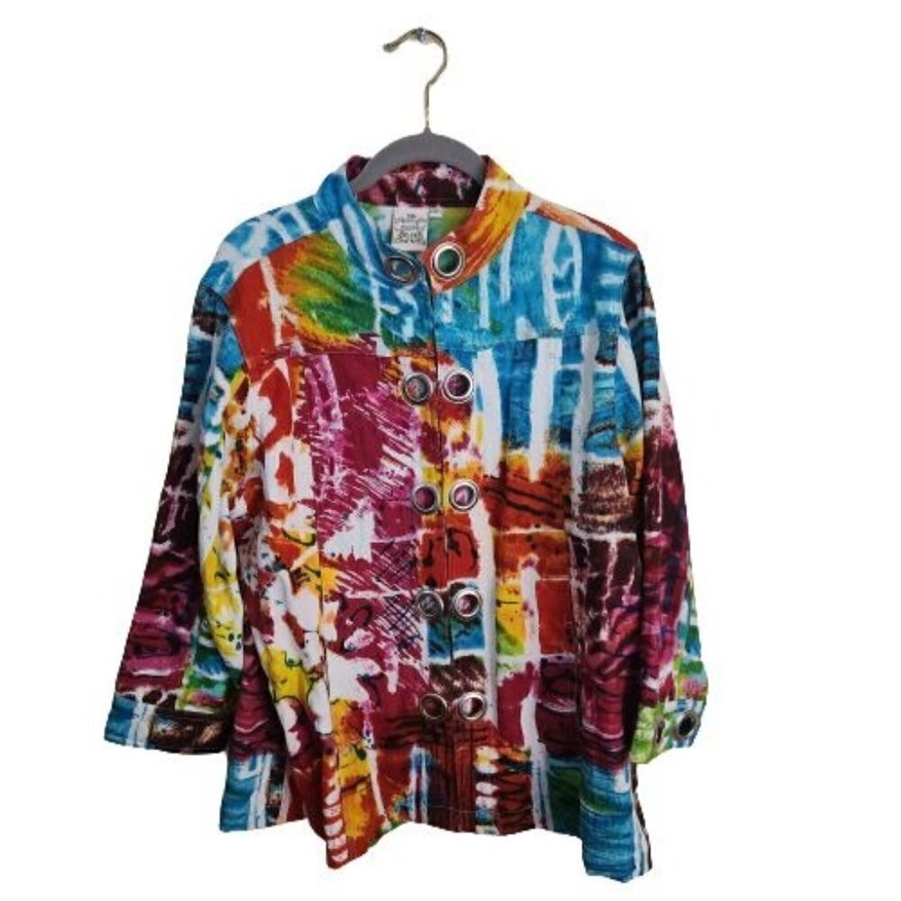 Parsley & Sage Multi Colored Grommet Detail Lightweight Jacket Size L